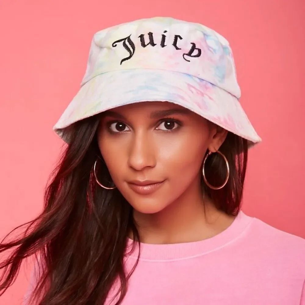 NWT Juicy Couture Pink, Yellow, Blue, White Tie-Dye Bucket Hat New with Tags
